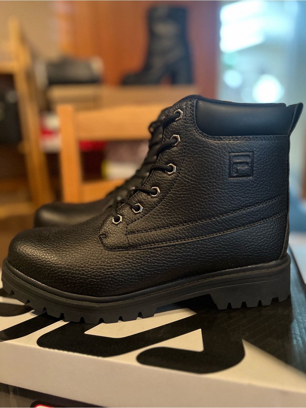 Fila Black Men's Rugged Lace-Up Leather Boots